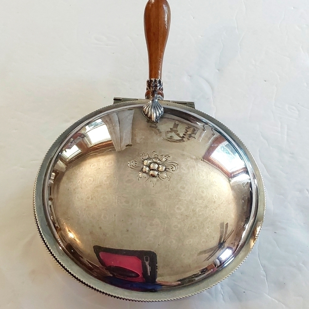 Vintage Silver Silent Butler Pan Wood Handle Antique